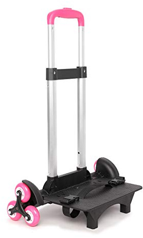 PROTAURI Faltbarer Trolley Wagen für Schultaschen - Rädern-Handwagen für Kinder, Schüler Gepäck Reisen-Handwagen mit Schnallen (6 Räder Rosa)