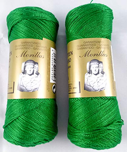 PACK 2 ZEPELINES Algodón perlé 100% egipcio mercerizado para DIY y tejer a mano labores de ganchillo o punto con un acabado elegante. (2 X 70gr) (5, VERDE 12)