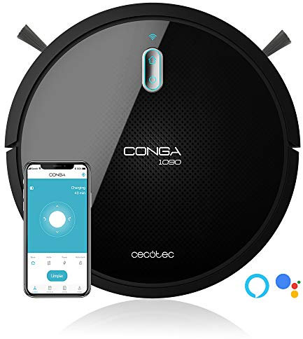 Cecotec Conga 1090 Connected Force APP Control Robot Vacuum Cleaner Suction, Sweeps, Cleans Floor and Mop, Special Pet Hair Brush, Smart Floor Cleaning.