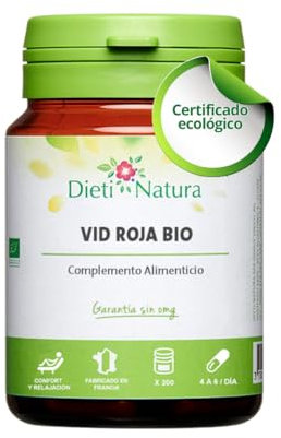Vid Roja Bio 200 cápsulas de Dieti Natura. Tonifica y refuerza las paredes venosas [Fabricado en Francia][Certificado ecológico FR-BIO-01][Garantía Sin OGM] (Bote de 200 cápsulas)