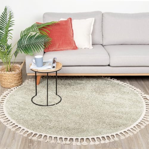 FRAAI | Home & Living Teppich Hochflor Rund - Lofty Fringe Mint - Einfarbig - Modern, Skandinavisch - Wohnzimmer, Esszimmer, Schlafzimmer - Fellteppich - Carpet