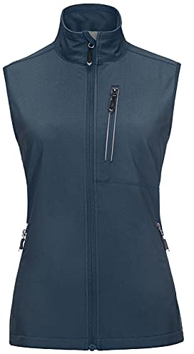 33,000 fot dam lätt löpväst utomhus softshell väst dam ärmlös jacka vindtät vattentät andningsaktiv väst gilet för löpning golf vandring, Midnattblå, L