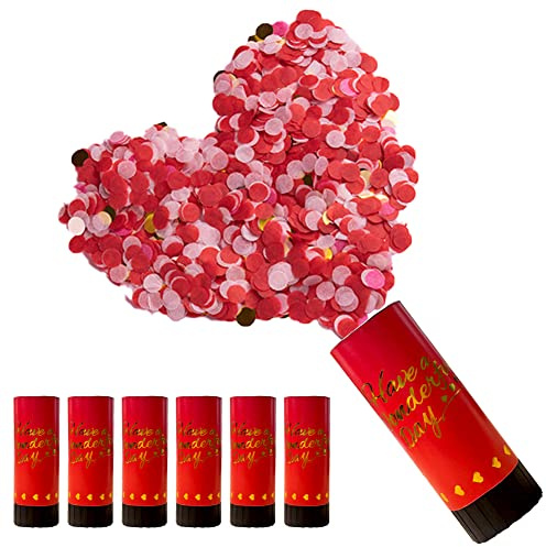 DEARLIVES 6 Pcs Red Confetti Cannons, Biodegradable Confetti Wedding Party Poppers 11cm with Twisting Black Turntable to Left for Graduation Bridal Anniversary New Year Celebration Supplies