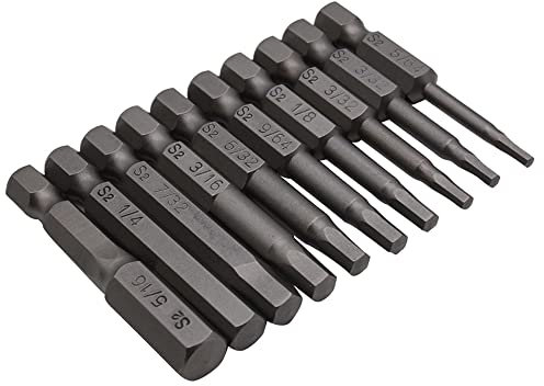Fongmore 10 piezas de 50 mm de 1/4 pulgadas varilla hexagonal S2 acero cabeza de destornillador hexagonal llave de mano Allen juego de brocas 5/64-5/16 juego de brocas hexagonales magnéticas