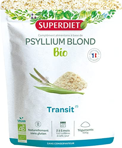 SUPERDIET - PSYLLIUM BLOND BIOLOGICO - Transito naturale, benessere digestivo- Made in France- Sacchetto di carta richiudibile - Semi 200 g
