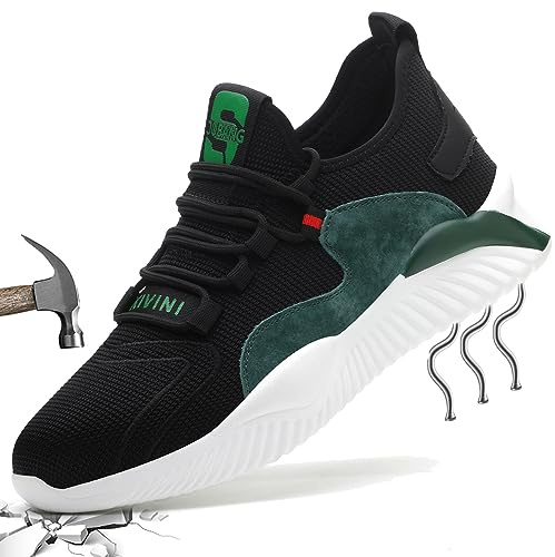 Zapatos de Trabajo 40 Hombre Mujer Tenis de Seguridad con Puntera de Acero Deportivo Comodas Sneakers de Industria y Construcción para Verano Negro Verde 797