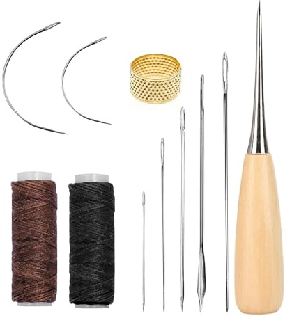 Keruto 11Pcs Leather Repair Kit,Leather Sewing kit Including Thread and Needle, Awl, Waxed Thread,Sewing Set for Carpet Sofa Seat Shoe DIY Crafting(Black,Brown)