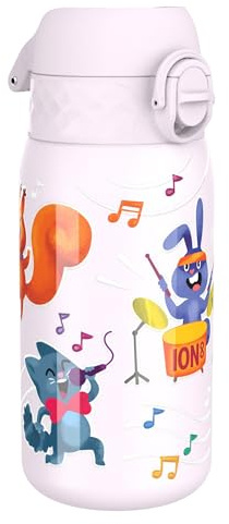 ION8 Barn Stålflaska, 400 ml/13 oz, Läcksäker, Lätt att Öppna, Säkert Lås, Diskmaskinssäker, Vändbart Lock, Bärhandtag, Lätt att Rengöra, Hållbar, Djurband