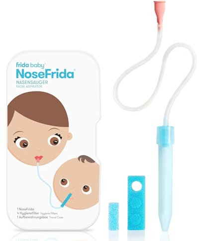 Frida Baby NoseFrida Nasensauger für Babys | Sanftes Absaugen bei Schnupfen | Inkl. 4 Hygienefilter & Aufbewahrungsbox | Spülmaschinenfest, BPA-frei & von Kinderärzten empfohlen