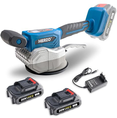 HERZO 20V Macchina Vibrante per Piastrelle, Vibratore Tile Manuale Elettrico 12 Velocità Regolabile per Pavimento e Parete con Display Digitale (2 × Batterie)