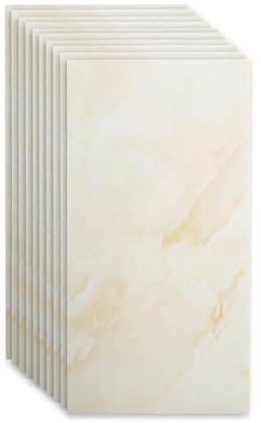 Paneles de pared con diseño de mármol, 10 unidades, 60 cm x 30 cm, revestimiento de pared, autoadhesivos, PVC (pizarra beige)