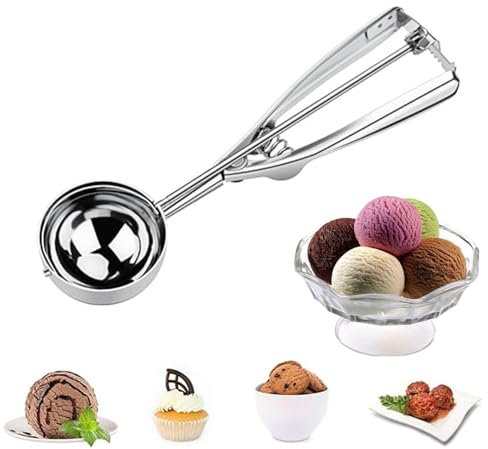 katmerio Porzionatore per gelato in acciaio inox, 6 cm, cucchiaio da gelato con grilletto e impugnatura comoda, per gelato, purè di patate, biscotti, pasta e melone