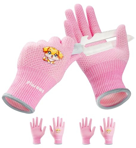 Plusawa Guanti per bambini, resistenti al taglio, adatti per ciclismo all'aperto, giardinaggio, artigianato, ecc. Grigio, 2 paia, S (Rosa, XS)