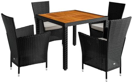 CASARIA® Juego de Muebles de Jardín 9 Pzs. Patio Terraza Mesa 90x90cm Sillas Capacidad 160Kg Apilables Poliratán