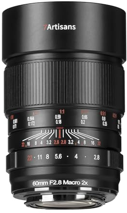 7artisans 60mmF2.8 Makro 2X Manueller Fokus Vollformat spiegelloses Kameraobjektiv Kompatibel mit Canon RF-Mount-Kameras EOS-R RP R3 R5 R6 usw.