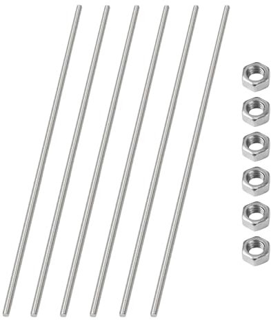 HiPicco M4 x 100mm Fully Threaded Rod & Studs, 304 Stainless Steel Right Hand Threads Rods, M4-0.7 Thread Pitch for Anchor Bolts, Clamps, Hangers and U-Bolts 6pcs 【with Nuts】
