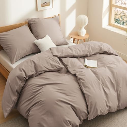 BEDSURE Bettwäsche 135x200 Baumwolle 4teilig - Bettwäsche-Sets Khaki Bettbezug 2er Set mit 2 Kissenbezüge 80x80 cm, Oeko-TEX Bedding Taupe mit Reißverschluss