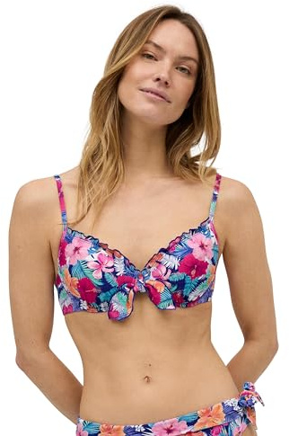 YSABEL MORA Top Bikini Flores Piqué con Aro y Relleno para Máxima Sujeción y Comodidad, Estilo Clásico con Tirantes Regulables y Cierre de Broche, Colección Ilha da Flores