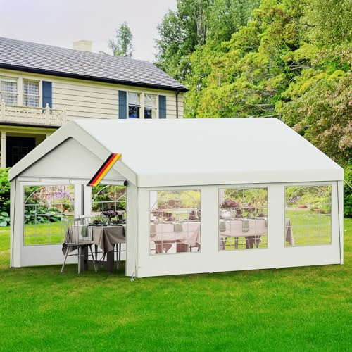 Kidsgigglz Pavillon 4x6, Partyzelt mit Seitenwänden & Giebelteilen, UV-Schutz & Wasserdicht, Gartenzelt Festzelt aus Verzinkte Stahlgestänge & PE-Plane, Abnehmbare Seitenwänd, Garten Partyzone, Weiß