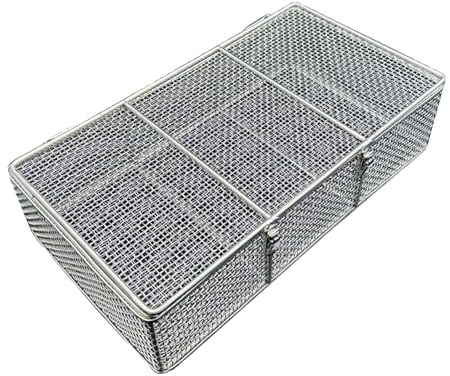 Medicinskt instrument driftkorg med lock, 304 rostfritt stål sterilisering, lämplig för sjukhus, kirurgier, tandinstrument, etc., tandbrickor (50 cm x 30 cm)