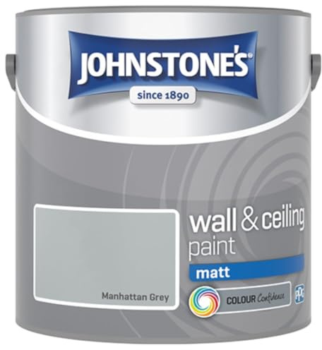Manhattan Grey Johnstone’s Wall & Ceiling Matt Paint 2.5L – Smooth Matt Finish, Excellent Coverage, Quick Dry, Low Odour Interior Paint for Walls & Ceilings