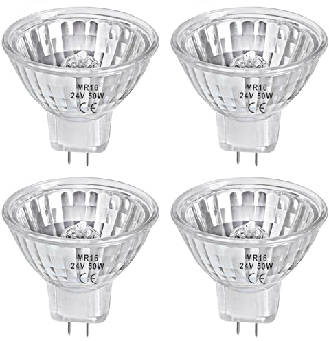 LedWekei Bombillas halógenas GU5.3, MR16 24 V 50 W, regulables, 2700 K, bombillas blancas cálidas (paquete de 4)