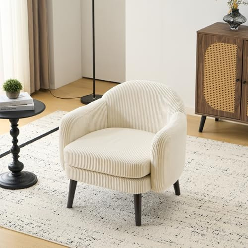 Bonnlo Butaca Tapizada de Pana Moderna, Sillón Individual de Lectura con Reposabrazos, Patas de Madera, Sillón Auxiliar para Salón y Dormitorio, Estilo Nórdico, Beige