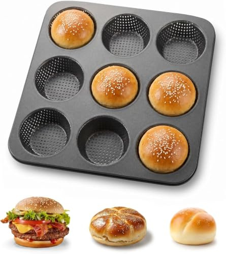Rund brödform för 9 bröd, 30 cm, med nonstick-yta - för burgarbullar, bröd, kakor, profiteroler & muffins - Jämn värmeöverföring