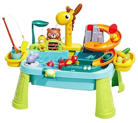 Generico Tavolo Acquatico - Rubinetto Giraffa e Giocattolo da Pesca educativo | Tavolo di attività con Giochi d'Acqua Estivi | per Giochi di Ruolo e coordinazione Occhio-Mano, Spiaggia