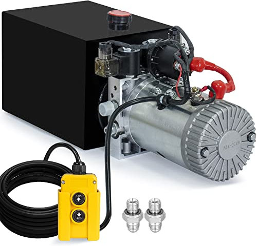 DC HOUSE Electric Hydraulic Pump Unit Metal Reservoir for Dump Trailer (Double Acting 10 Quart)