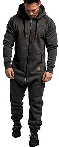 Amaci&Sons Herren Overall Jumpsuit Jogging Onesie Trainingsanzug 3007 Anthrazit/Schwarz M