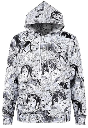 CoolChange Ahegao huvtröja med dragkedja | Manga huvtröja | svart/vit | storlek: S – L