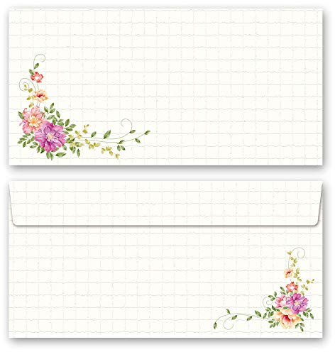 Motif envelopes Flowers & Petals, Floral Letter 10 envelopes (windowless) DIN Long (220x110 mm) | Paper-Media