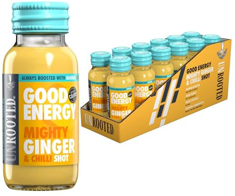 UNROOTED Mighty Ginger Shots Multipack - Immune System and Natural Energy Booster - 12 x 60ml Bottles - Ginger, Turmeric, Chilli & Baobab