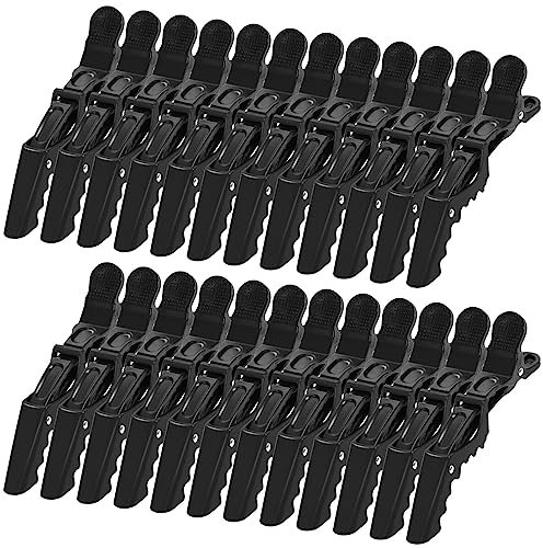 24 Stück Abteilklammern Haar Klammern Friseur Kunststoff Krokodil Haar Clips, Professionelle Friseurspange,Haare Schneiden Schablone,Frisör Zubehör (schwarz)