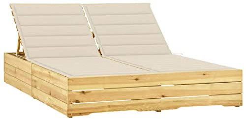 vidaXL Bois de Pin Imprégné Chaise Longue Double et Coussins Bain de Soleil de Patio Transat d'Extérieur Chaise Longue de Terrasse Jardin Crème
