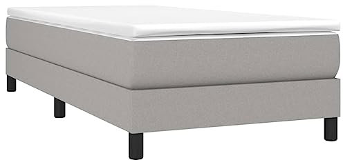 vidaXL Boxspringbett, Bettgestell mit Lattenrost, Bett Polsterbett mit Matratze, Einzelbett Schlafzimmerbett, Hellgrau 90x200cm Stoff