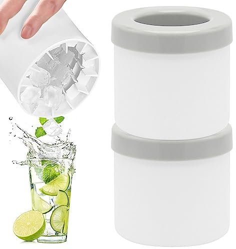 Silicone Ice Bucket,Cube Moulds TAIZER 2PCS Silicone Ice Bucket Maker Ice Cube Tray with Lid Small Ice Cube Tray Ice Lattice Ice Cube Mold Ice Trays Cylinder Ice Storage Box (Grey)