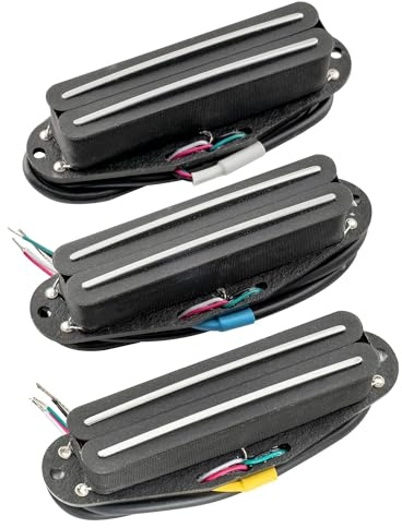 Musiclily Pro ST-DPMA Alnico 5 Rail Blade Humbucker Format Single Coil Pickups Set Super Distortion för Strat Style Elgitarr, Svart Kropp Krom Rail