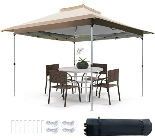 RELAX4LIFE Tonnelle Pliante de Jardin 3,6x3,6 avec 4 Parois, Barnum Pliant à Double Toit en Tissu Oxford Hydrofuge, Hauteur Réglable, Protection UV, Sac à roulettes, Facile à Installer (sans Parois)