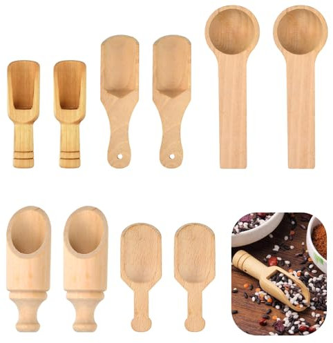 SLTAXAR 10 Stück Mini Gewürzlöffel Holz Gewürzschaufel Klein Holzschaufel Holzlöffel Bambuslöffel Bambusschaufel Holz Teelöfel Mini Teeschaufel Klein Zuckerlöffel Salzlöffel Küche für Gewürze Kaffee