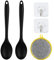 2Pcs Cooking Spoons, 2Pcs Hooks, 1Pc Cleaning Cloth, Anti-Scalding Silicone Spoon, Kitchen Utensils, Cooking Spoon, Long Handled Stirring Spoon (Black)