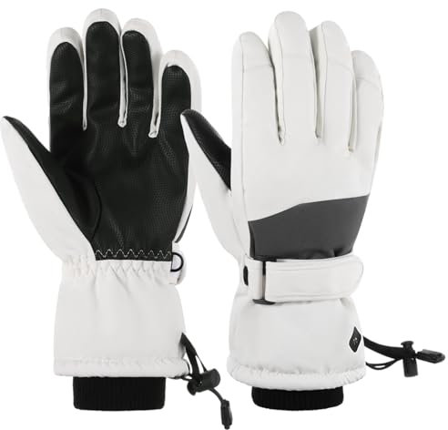 GEKMOR Snowboardhandschuhe Herren, Touchscreen Warme Winterhandschuhe,Damen Skihandschuhe Fahrradhandschuhe - wasserdichte Thermohandschuhe für Radfahren, Skifahren, Wandern(Weiß)