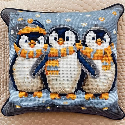 Kit per Cuscini con Chiusura a Gancio Pinguino Set Cuscini con Bloccaggio a Scatto (43X43cm) Kit Fai da Te Cuscini Cuscini con Chiusura a Gancio per Adulti Principianti Ricamo Federa per Cuscin