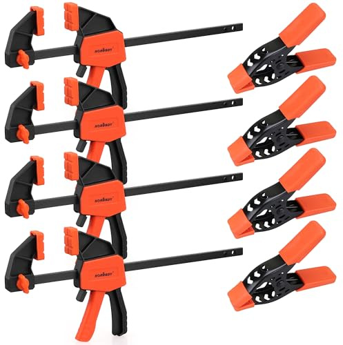 HORUSDY 8-Pack Bar Clamp Set, Spring Clamps for Woodworking - 4 Pieces 6 Bar, 4 Pieces 4 Spring, 75 LBS Load Limit