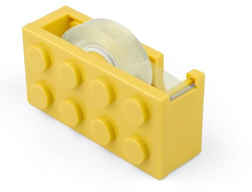 Dispensador de Cinta Adhesiva, DEANKEJI Amarillo Soporte Cinta Adhesiva, Forma Bloque de Construcción Portarrollos de Sobremesa, para Escritorios Oficina, Restaurantes, Floristerías y Salas Estudio