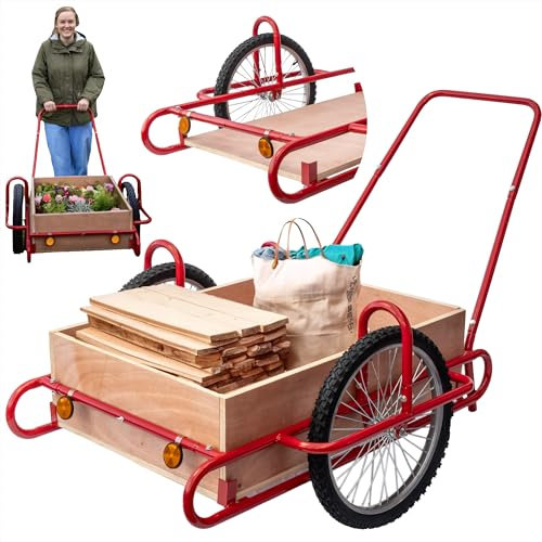 Bollerwagen/Handwagen STREND PRO - mit Holzkorpus, Belastbar bis 240 kg, Große Räder, Metallkonstruktion, Holzkorb 18 mm, Transportwagen für Garten & Transport, Holzhandwagend, Gartenwagen - Optimus