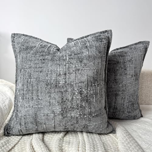 OYIMUA Soft Tweed Chenille Cushion Covers 45 x 45cm Grey Set of 2 | Pillow Covers for Sofa Bed Chair,Modern Neutral Decorative Pillows,Thick Textured Sofa Bed Cushions Pillow Cases