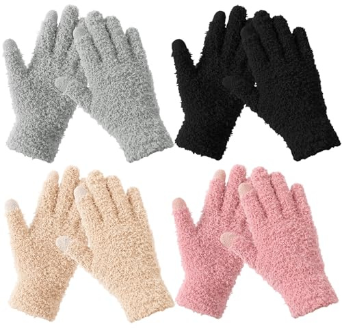 TOBEHIGHER Winter Gloves for Women, Soft Lined Touch Screen Knit Winter Gloves with Elastic Cuff, 4 Pairs Warm Gloves for Cold Weather