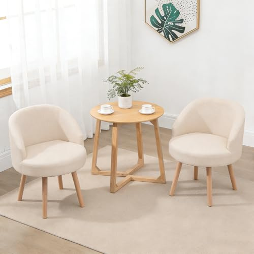 QIHANG-UK Linen Fabric Tub Chairs Set of 2, Lounge Armchair for Small Spaces, Bucket Armchairs for Living Room Cafe, Sofa Side Occasional Chair, Small Bedroom Chairs (Beige)